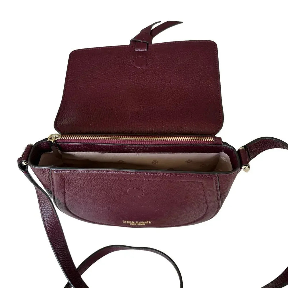 Kate Spade New York Classic Knott Pebbled Leather Medium Saddle Bag in Grenache - Picture 9 of 14